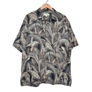 Tori Richard | Men | Dark Hawaiian Palm Cotton Lawn Button Up Shirt | XL